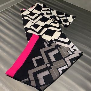 Eliza J Black/White/Neon Pink Geo Print Stretch Jersey Shift Dress Size 12P